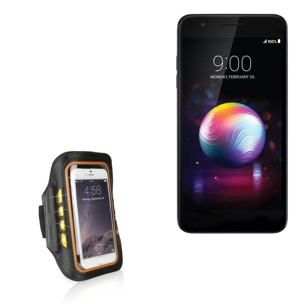 BoxWave Case for LG K30 (Case JogBrite Sports Armband, High Visibility Safety Light LED Runners Armband for LG K30 - Bold Orange