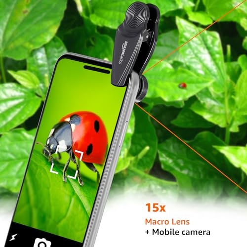 Image of Amazon Basics 3 in 1 Mobile Camera Lens Kit | Super Wide Angle Lens | 198 Fisheye |15X Macro Lens