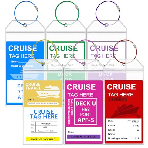 Mziart Cruise Luggage Tag Holder for Carnival, Princess, NCL, Norwegian, MSC, 6 Pack Zip Seal Clear Luggage Tags for Cruise Ships, Cruise Ship Essentials Travel Must Haves