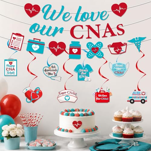 Image of Happy CNA Week Decorations - 11PCS Glitter Happy CNA Week Banner Hanging Swirls Party Decor 2026, National Nursing Assistant Week Party Supplies for Hospital