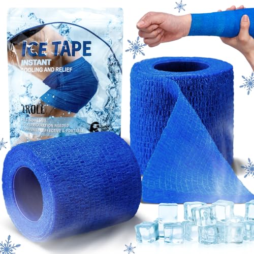 Geiserailie 2 Pcs Instant Cooling Ice Tape Self Sticking Compression Wrap Reusable Sport Ice Tapes No Refrigeration Needed Athletic Muscle Bandages Athletic Cold Wrap Wrists(Blue 2 Inches)