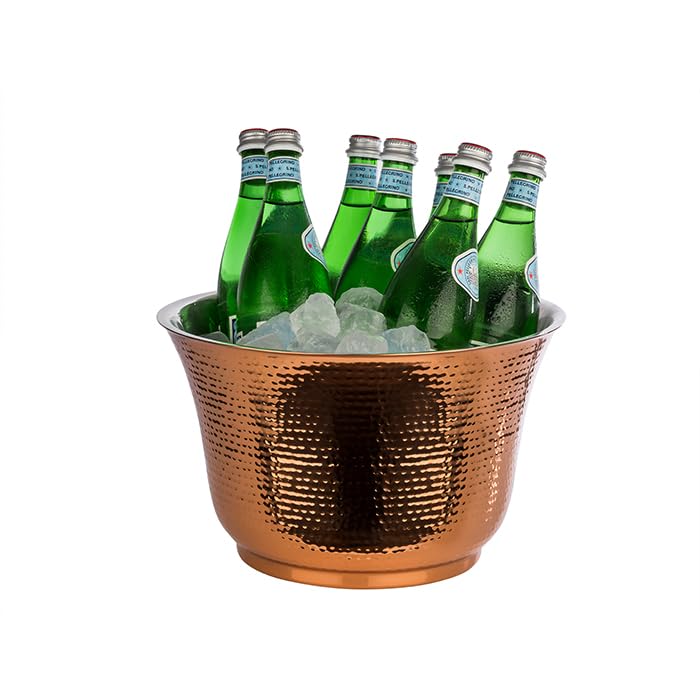 APS 36121 Flaschenkühler, Ø 33 cm, Höhe 20 cm, 8 Liter, doppelwandig, Edelstahl, Hammerschlag Optik, Kupfer-Look