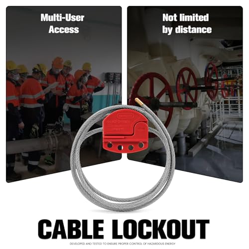 Image of Lockout Tagout Cable Lock | 0.24'' x 71'' Adjustable Loto Locks | PVC-Coated Steel Cable for Valves & Panels | OSHA Compliant