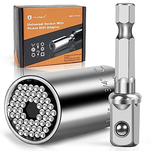 MulWark Super Universal Socket Tools for Men - (7-19 MM) Socket Set with Power Drill Adapter Gadgets for Men Women Birthday Gift for Dad Husband