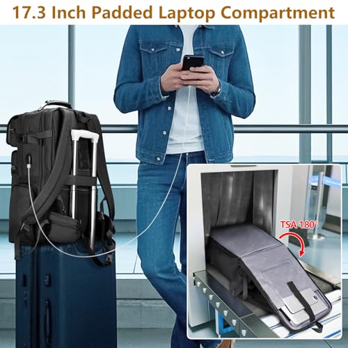MATEIN Erweiterbar Reiserucksack 55x35x25 mit Schuhfach, 50L Groß Laptop Rucksack 17,3 Zoll mit USB Ladeanschluss Diebstahlsichere Tasche, Handgepäck Rucksack Herren mit 3 Packing Cubes, Schwarz