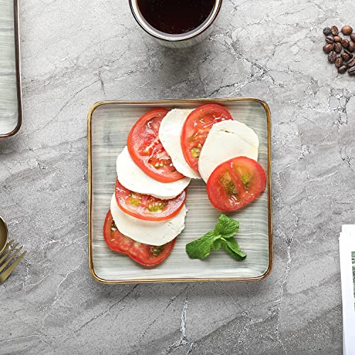 Stone Lain Esmeralda Porcelain Dinnerware Set, Service For 8, 32 Pieces Square Green Brushed Design #TOP2