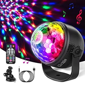 Discolichten, Gritin 360° Rotatie Geluidsgeactiveerde Discobal Feestverlichting met Afstandsbediening – 3W RGB Dynamisch Lichteffect, 4M/13ft USB-kabel voor Kinderen Verjaardag, Vriendenbijeenkomst, Kerst