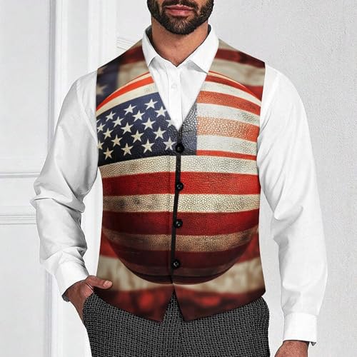 USA Flag Basketball Men's Suit Vests Dress Vest V-Neck Waistcoat Slim Business Formal with Pocket2
