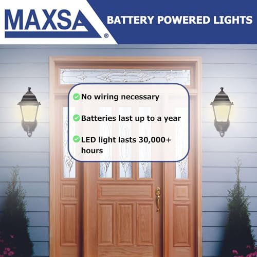 Image of Maxsa 44219 Premium Wireless Battery-Powered Motion-Activated Decorative Outdoor Wall Sconce Lighting Fixture, Cool White LED, Metal Housing, Black (Pack of 4)