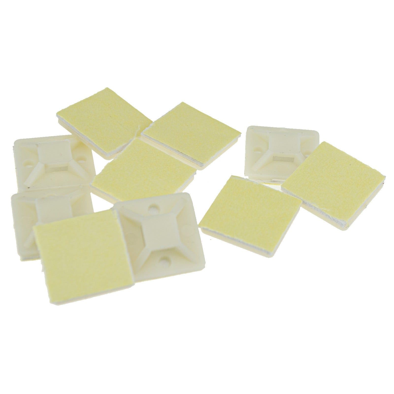 Kenable Cable Tie Base 20mm X 20mm Self Adhesive Natural Small White (10 Pack)