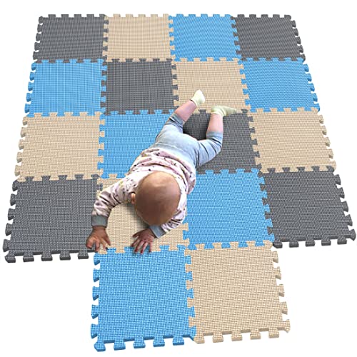 Image of MQIAOHAM children puzzle mat play mat squares play mat tiles baby mats for floor puzzle mat soft play mats girl playmat carpet interlocking foam floor mats for baby blue beige grey 107110112