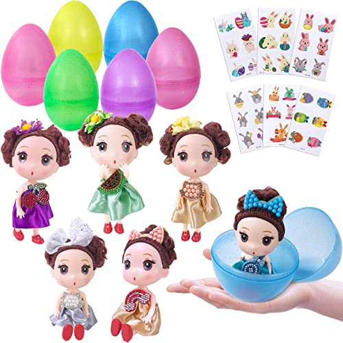 Easter Eggs Basket Stuffers with Fashion Beauty Doll Prefilled Jumbo Surprise Easter Eggs Gifts Toys for Kids Toddler Girls Boys Teens Easter Fillers Party Supplies with Stickers