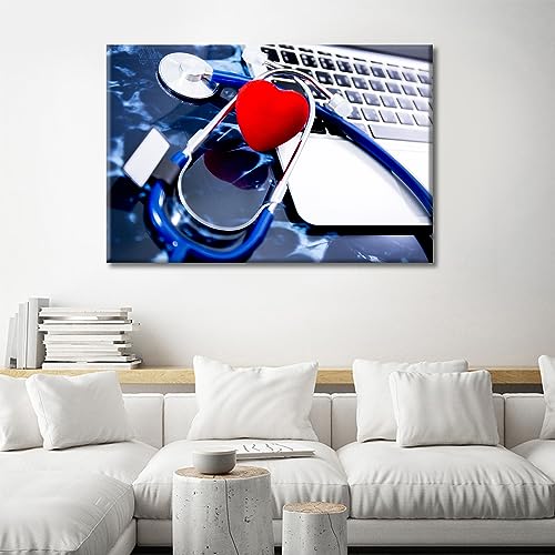 Image of Medical Stethoscope on Film X-Ray Wall Painting 1 Panels Medical Instrument Canvas Wall Art Laboratory Wall Art for Living Nosocomium Giclee Print Stretched and Framed Ready to Hang (24 inchWx36 inchH)