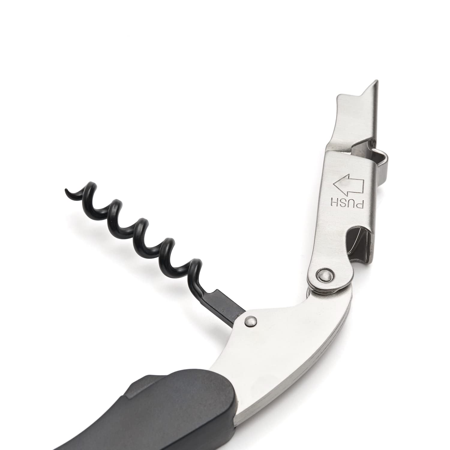 VINAK - Sacacorchos Camarero Profesional XPERT | Negro | Acero Inoxidable | Doble Apoyo Articulado | Abrebotellas y Navaja Cortacápsulas | Espiral Teflonada