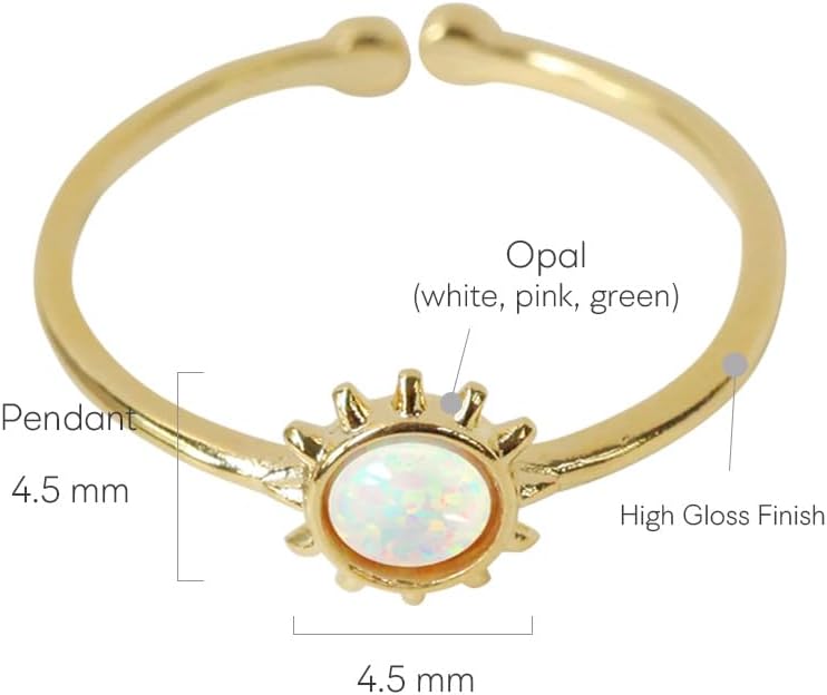 MUSTHAVE 18K Yellow Gold Plated Sun Opal Ring, White Opal Ring, Adjustable Size, Stacking Ring - Image 2