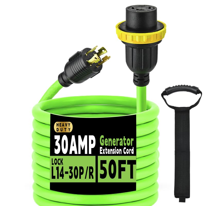 30 Amp Generator Extension Cord (50 Feet) 4-Prong 120/250 Volt 7500W, Lock L14-30P/L L14-30R...