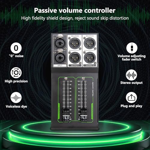 Control de volumen pasivo metal Preciso ajuste de sonido Plug and Play estéreo entrada/salida XLR compatible con DVD, tarjetas de sonido, computadoras, interfaz de audio miniatura 2