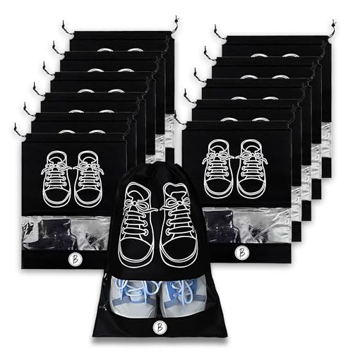 Image of Btag Shoe Bag for Travel & Storage | Water-Resistant Shoe Organizer for Men & Women |Foldable Shoe Cover for Luggage & Closet | Travel Accessories for Footwear Protection (Black,Pack of 12)