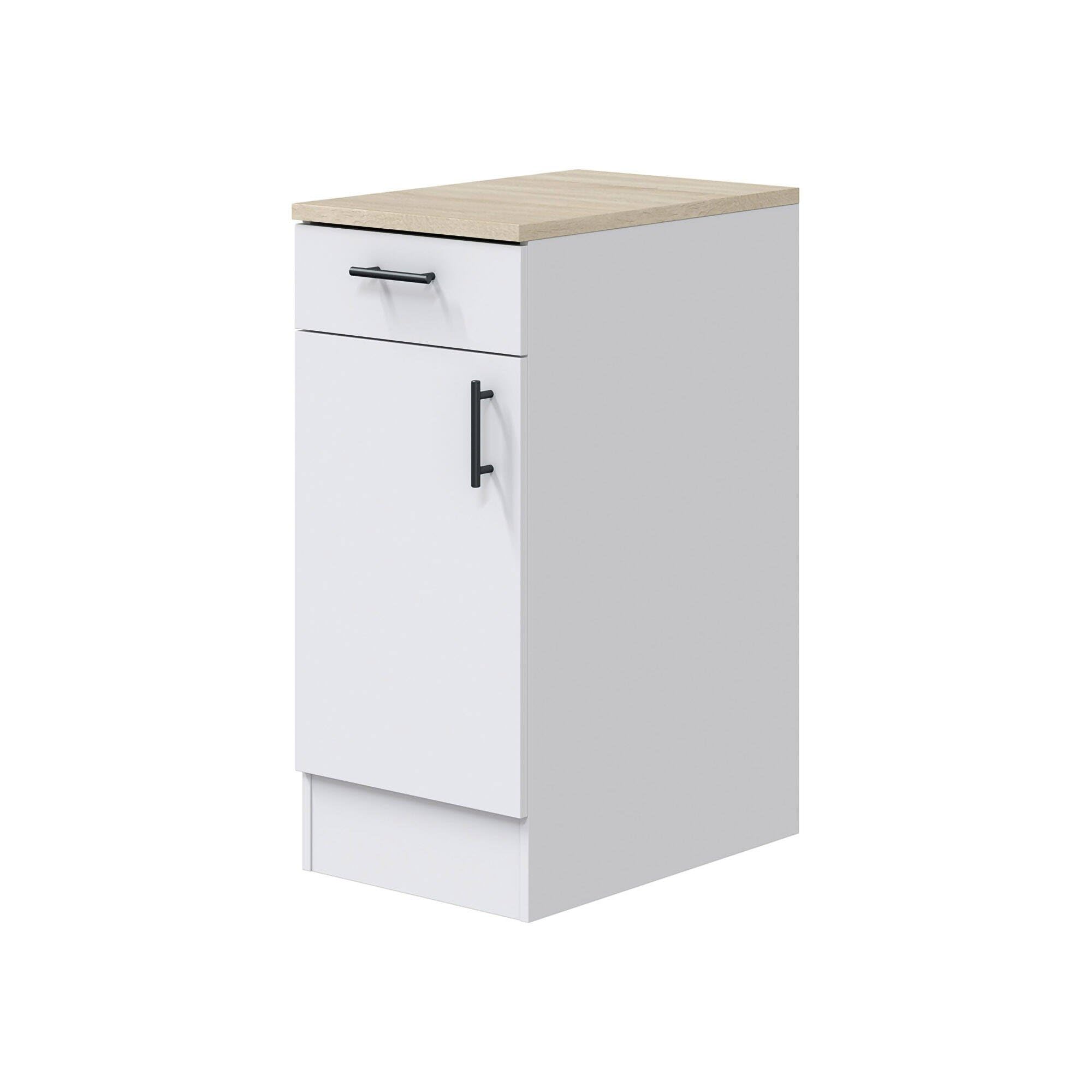 Mobile 1 anta con cassetto Casnigo, Mobile contenitore misto, Base cucina con anta e cassetto, Modulo multiuso, 40x60 h90 cm, Bianco e Rovere