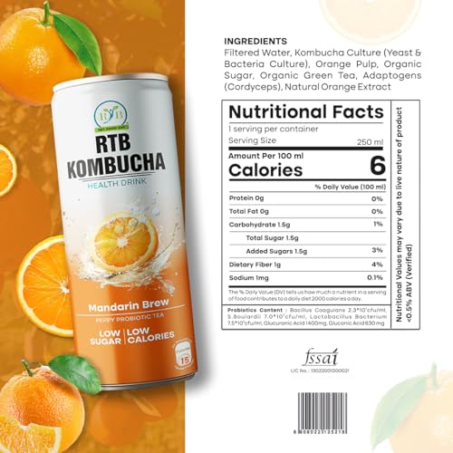 Image of RTB KOMBUCHA Health Orange Drink - Pack of 250ml | Helps in Immune System & Digestive System(Kombucha Culture, Fruit Pulp & Organic Sugar)