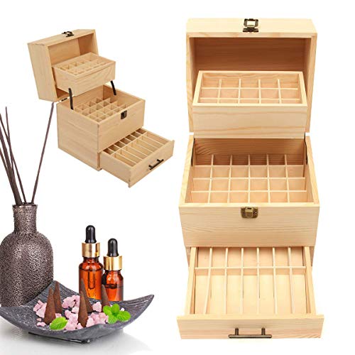 VolksRose Essential Oil Box, Wooden Multi-Tray Storage Organizer Holds 59 Bottles, 3 Tier Design #ob04