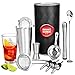 Produktbild bar@drinkstuff Barkeeper-Set, Mixer und Glas, verdrehtem Mischlöffel, Ausgießer, Messbecher und 3 Sieben