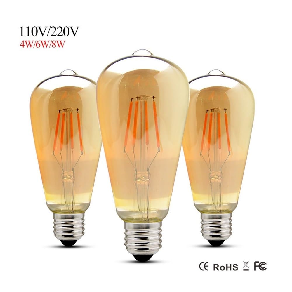 Oświetlenie wewnętrzne AC110V E27 ściemniane żarówki LED z lampą COB Żarówka LED Edison 4/6/8W 60 W E27 ze szklaną kulką retro ST64