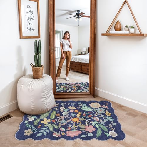 Washable 2x3 Area Rug for Entryway: Easy-Clean Carpet with Non-Slip Backing for Bedroom Kitchen Stain-Resistant Durable Low Pile Floor Mat – Perfect for High-Traffic Areas with Pets (2x3/Purple)