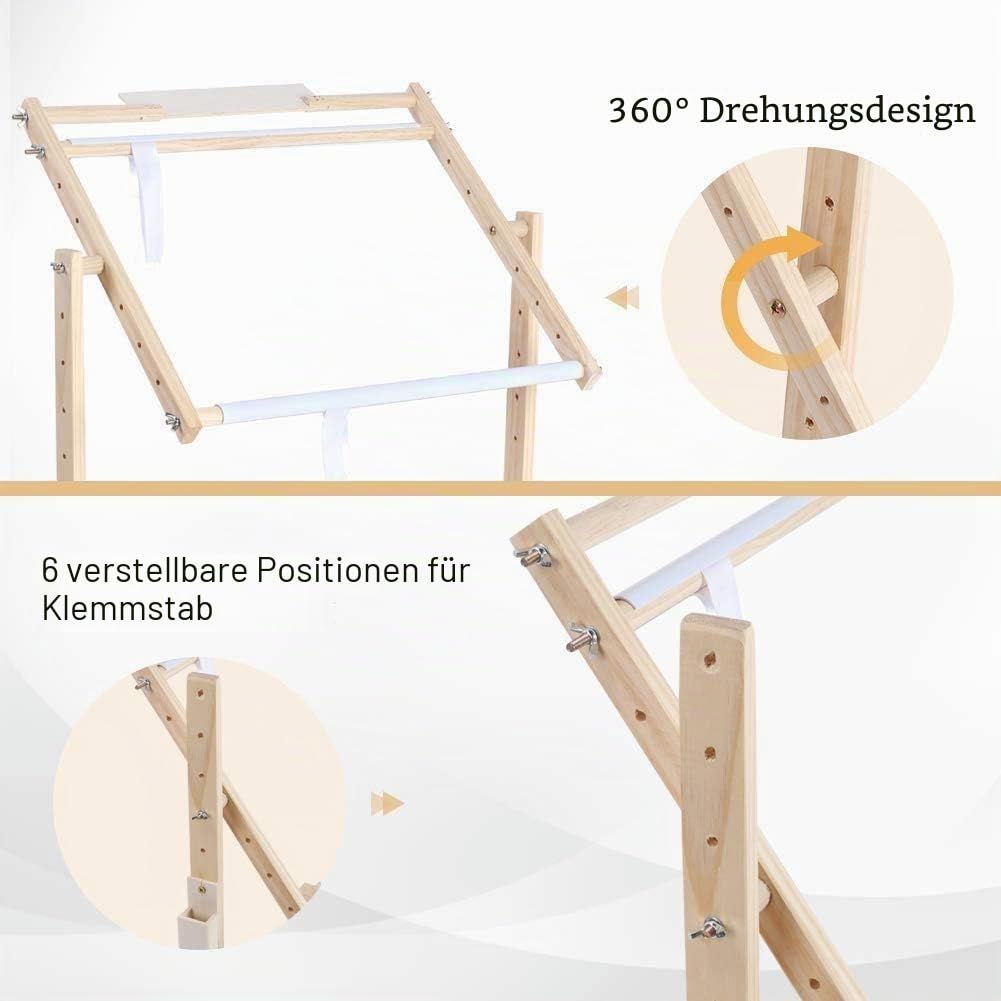 Stickrahmen Holz, Cross Stitch Stand Kreuzstich Ständer 360 ° Verstellbarer für Kreuzstich-Nadelarbeiten 80cm