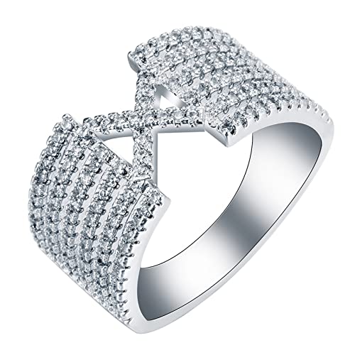 Alliance femme anneau large x avec pierres cubic zirconia brillants
