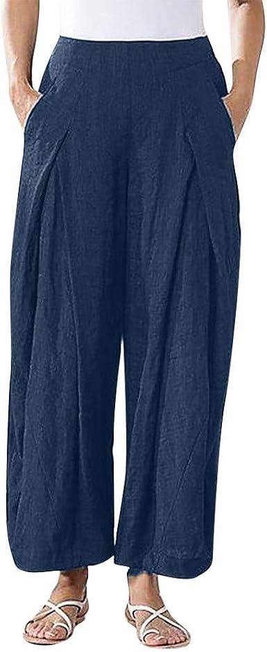 Talla grande para mujer, color puro, impermeabilizante, pantalón ancho,  pierna, bolsillo y pantalón fácil azul marino 46: Amazon.es: Ropa
