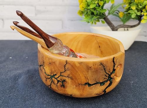 Image of Yarn Bowl for Knitting, Lichtenberg Wooden Yarn Storage Bowl, Handmade Yarn Bowl Holder, Knitting Wool Stroage Bowl (Medium)