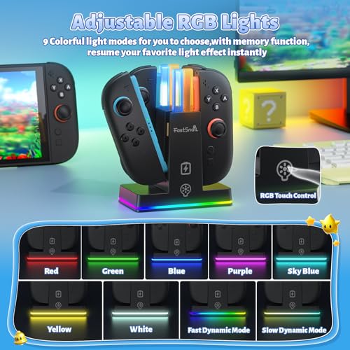 Image of FASTSNAIL Charging Dock for Nintendo Switch 2(2025) for Joy-Con 2, Dual-Direction Magnetic Fast Controller Charger Station with 9 RGB Light & Charging Cable for Joycon 2 Stand Accessories