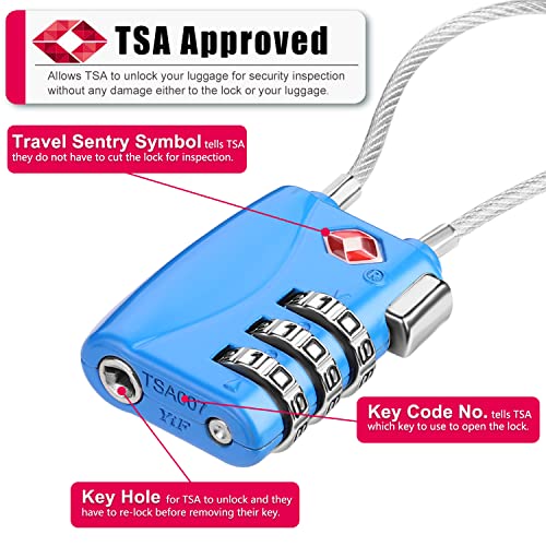 Image of ZHEGE TSA Cable Luggage Lock 3 Digit Combination Padlock with Alloy Body for Suitcase, Baggage, Backpack, Pistol Case (2 Pack, Blue)
