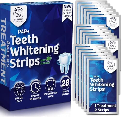 DENTELO Professional Teeth Whitening Strips,28 Non-Sensitive, Safe for Enamel, Anti Slip, Dentist Formulated Teeth Whitener Strips, White Strips Teeth whitening, Whitening Teeth Strips