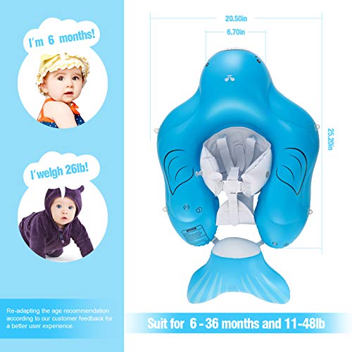 Yobeway Inflatable Baby Float With Canopy For Sun Protection, Safe Anti-Slip Bottom Support, Whale Tail Baby Swim Float Accessories With Air Pump & 2 Bath Pool Toys For 6-36M. #TOP1