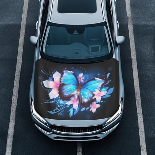 Image of Butterfly Floral Car Hood Cover All Weather Protection Automotive Exterior Accessories Universal Fit Hood Covers for Cars, Trucks, SUV, or Van Full Coverage