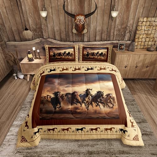 Feelyou Horse Comforter Set Queen Kids Boys Western Bedding
