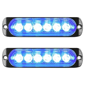 Willpower 2pcs 4.3 Inch LED Strobe Warning Lights, Blue 6 LED Safety Emergency Flashing Light Construction Hazard Beacon LED Light Bar For Car Truck Van Off Road Vehicle Boat Surface Mount