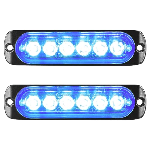 Willpower 2 unidades 6 LED luzes de aviso de emergência azul luz estroboscópica intermitente perigo 12 V 24 V barra de luz impermeável pour carro veículo camião caravana motocicleta reboque universal