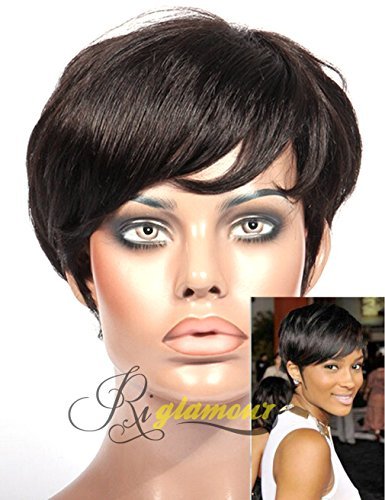 Riglamour Boy Cut Brazilian Short Hair Wigs None Lace 100% Remy Human Glueless Wig with Crown Skin Part Natural Straight Darkest Brown #2