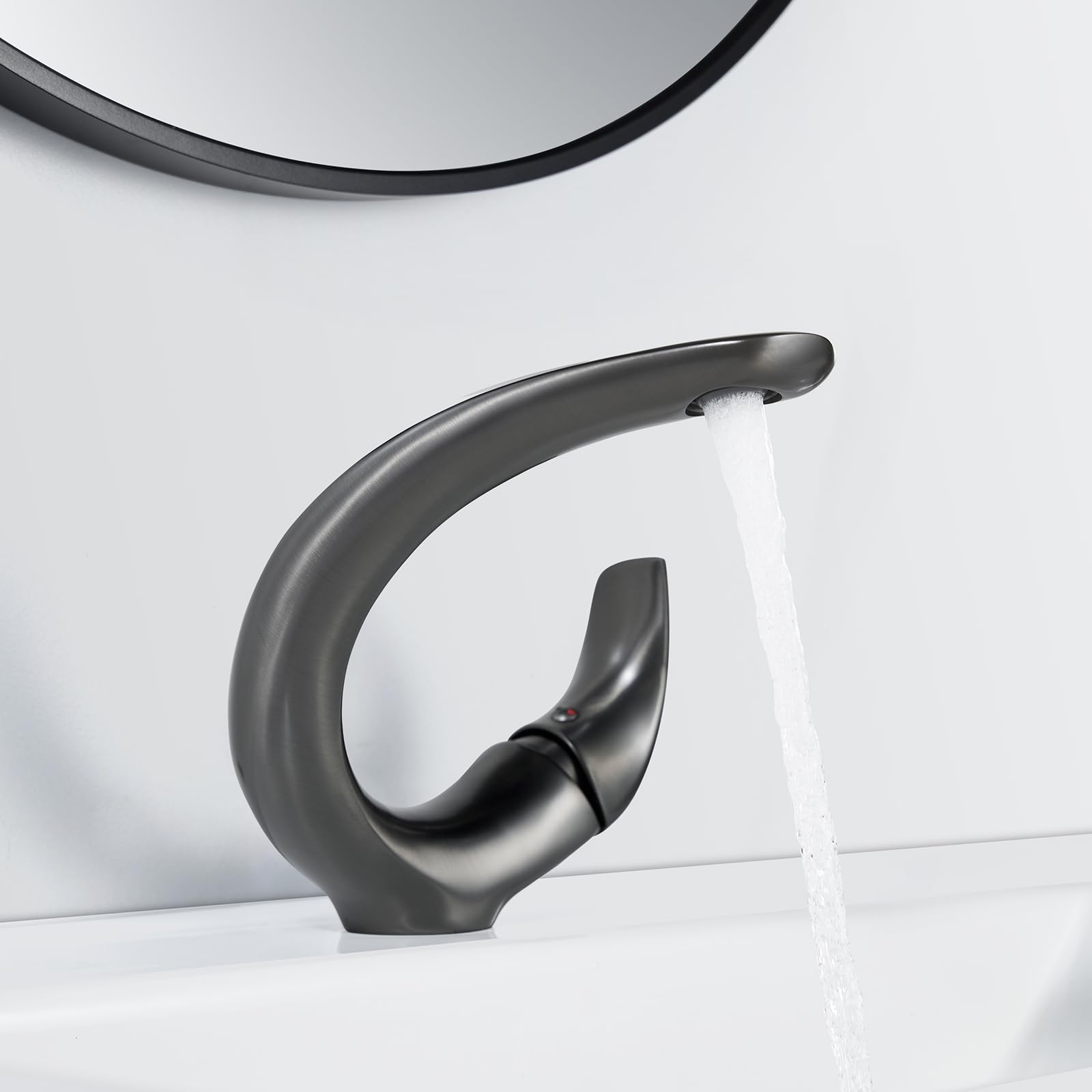 Wasserhahn Bad Grau Waschtischarmatur Armatur Badezimmer Mischbatterie Waschbecken Armaturen, Einhebelmischer Waschbeckenarmatur Messing, Kaltes und Heißes für Toiletten Oder Gäste Wc, Grau Matt