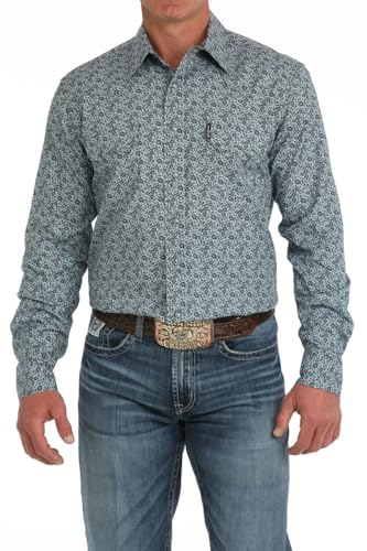 Cinch Men's Green Print Modern Fit Long Sleeve Button Down Shirt3