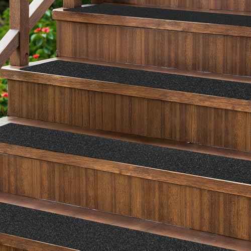 Outdoor Stair Treads for Wooden Steps Non Slip, KOOTETA 8 Pack 30" x 6"Anti Slip Strips Adhesive for Stair, Waterproof Weather Resistant Exterior Grip Tape 80-Grit Non Skid Traction Stair Treads
