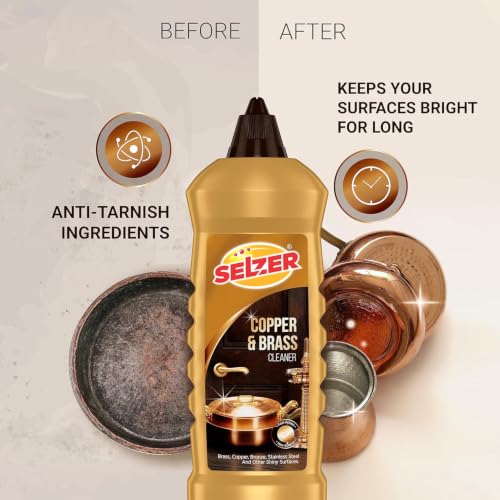 Image of Selzer Copper, Bronze & Brass Cleaner 250 ml Each | Pack of 3 | Zero Abrasives & Zero Scratches | Plant Based Cleaner for Copper, Brass, Bronze, Cookware, Idols & Diyas