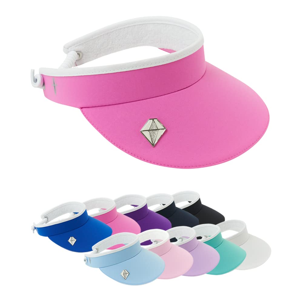 Pure Golf Women's Azalea Pink Visor | Telephone Wire | Built In Magnet | Hand Enamelled 25Mm Ball Marker | Rigid Peak | Multiple Colours | Golf Visor | Tennis Visor (Azalea Pink)