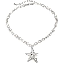 xuzhiyuan Unique Chunky Star Pendant Necklace Vintage Hammered Bold Star Thick Chain Necklace Punk Statement Jewelry for Women
