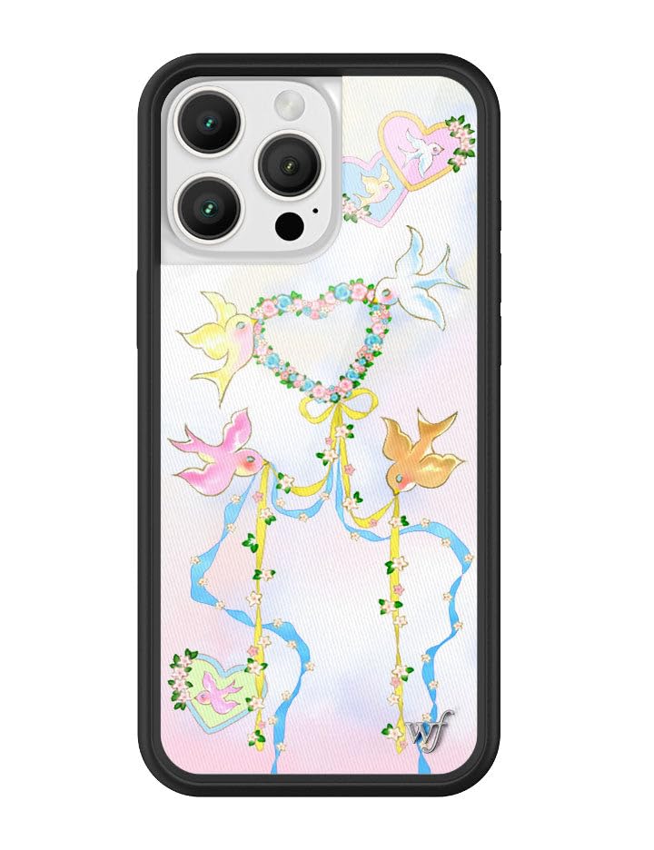 Image of Wildflower Cases - Compatible with iPhone 16 Pro Max | Protective Black Bumper, 6.5ft Drop Test Certified, Women Owned Small Business | Ribbon Bows Birds Hearts Trendy Cute Pink Blue | Dove Diaries