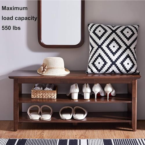 Image of Streem Solid Wood 2 Tier Shoe Rack, Shoe Storage Organizer for Front Door Entrance, Entryway, End of Bed Bench for Entry, Bedroom, Closet, Living Room, Hallway (100 CM), Brown