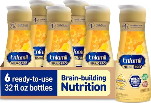 Image of Enfamil NeuroPro Ready to Feed Baby Formula, Brain Building Duo DHA & MFGM, Exclusive Immune Supporting HuMO6 Blend, Enfamil Ready to Feed Infant Formula, 32 Fl Oz Bottle, Pack of 6 | Brain Building Duo DHA & MFGM, Exclusive Immune Supporting HuMO6* Blend, Enfamil Ready to Feed Infant Formula